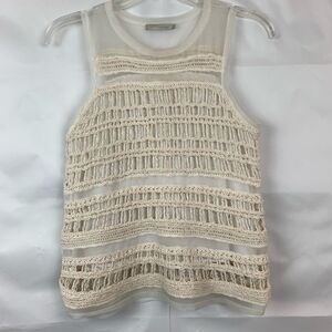 Townsen cream mesh and crocheted tank top